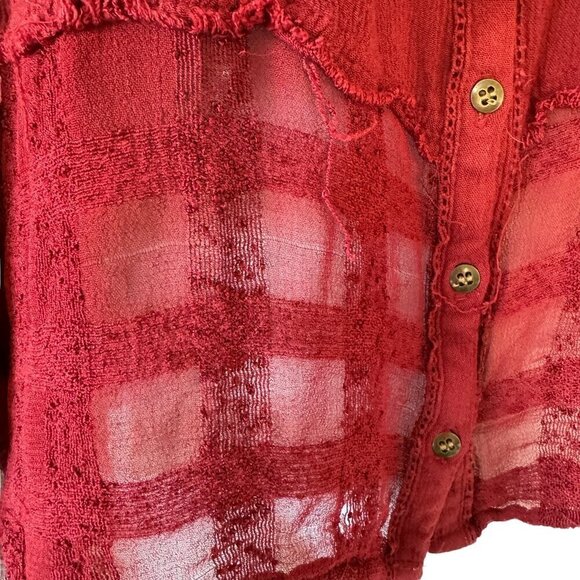Free People Gauze Rainy Day Swing Blouse Oversized Burgundy Lace at Hem  Size XS - Picture 5 of 10